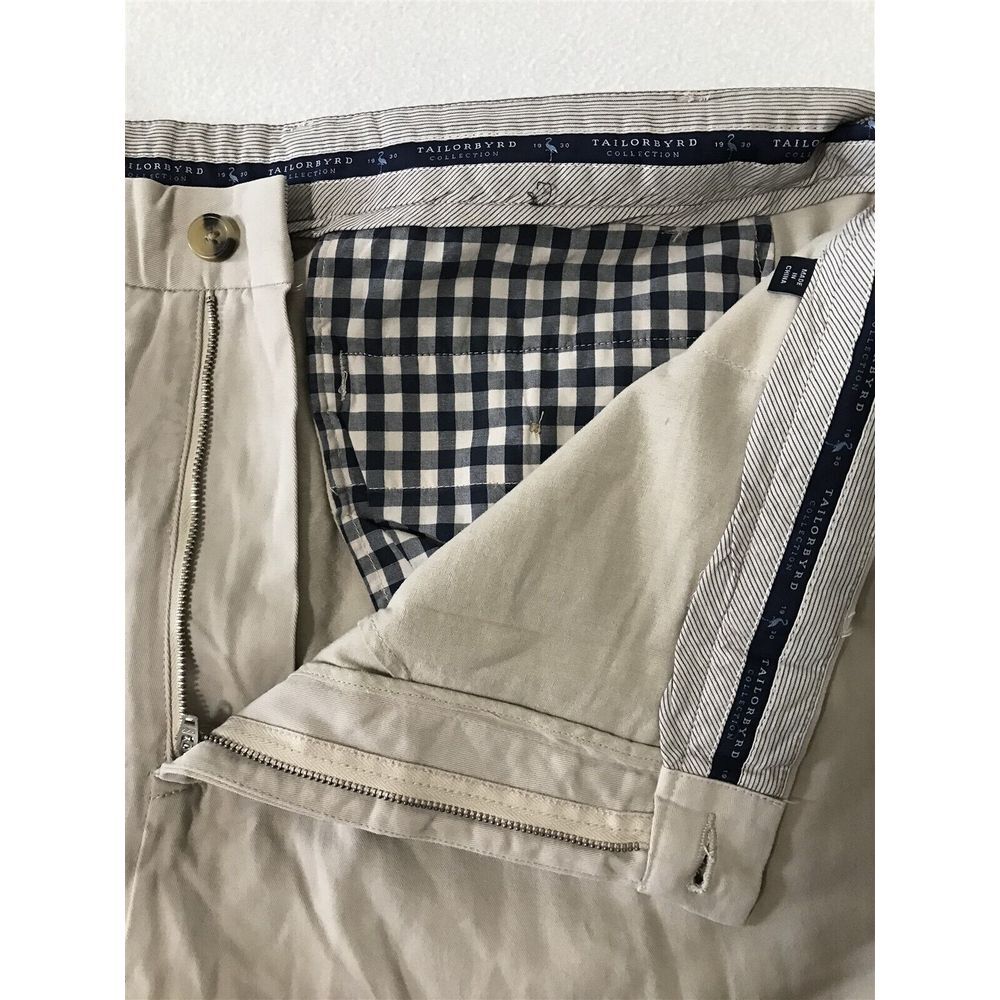 Tailorbyrd Beige/Tan Chinos with Navy Gingham Lining